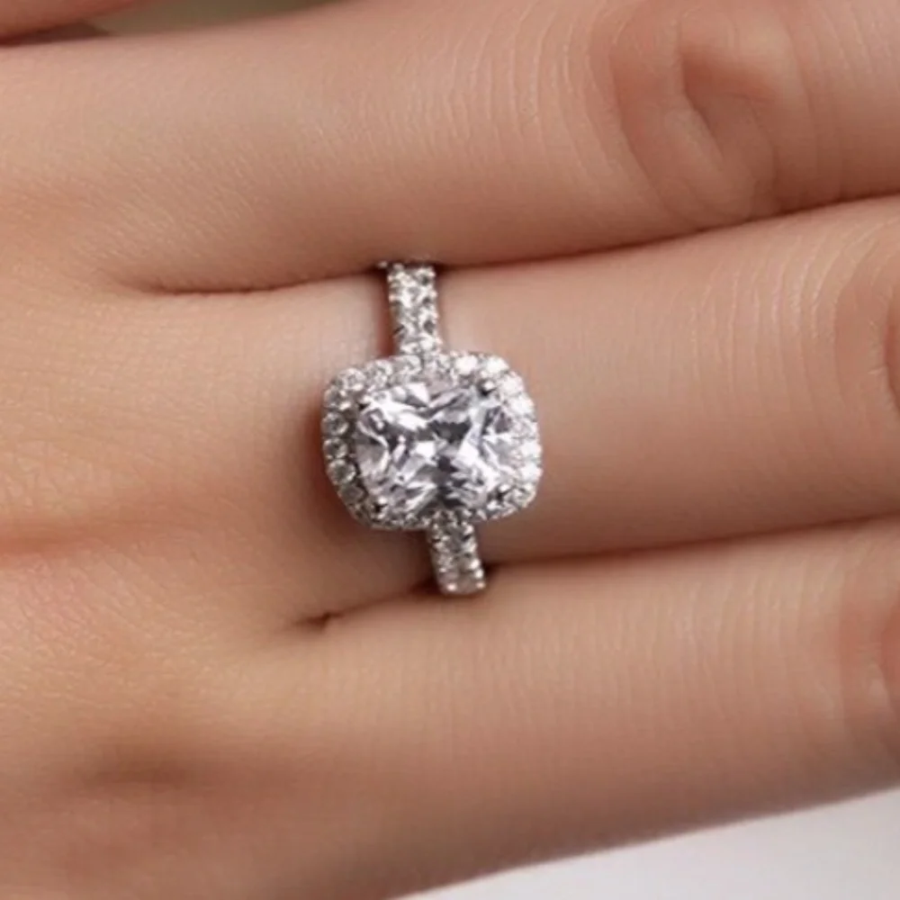 Diamond Princess Cut Simulated White Sapphire Ring, BEAUTIFUL RING, SHINY RING. - Picture 2 of 8